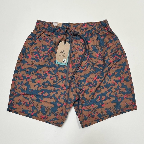 prAna Men's Medium Pull On Metric E-Waist Board 8" Stretch Shorts Fresca Camo - Picture 1 of 10